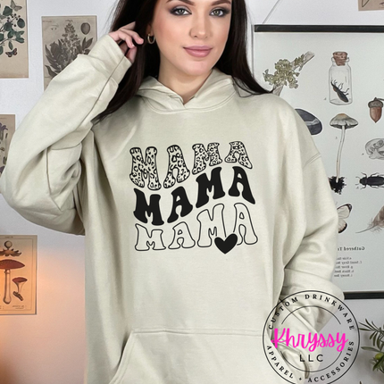 Triple Mama Leopard Heart Gildan Heavy Blend Hoodie — Fierce Cozy Mom Gift