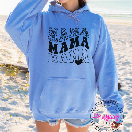 Triple Mama Leopard Heart Gildan Heavy Blend Hoodie — Fierce Cozy Mom Gift