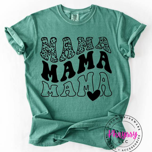 Triple Mama Leopard Heart Comfort Colors T-Shirt — Bold Mom Style Multiple Colors