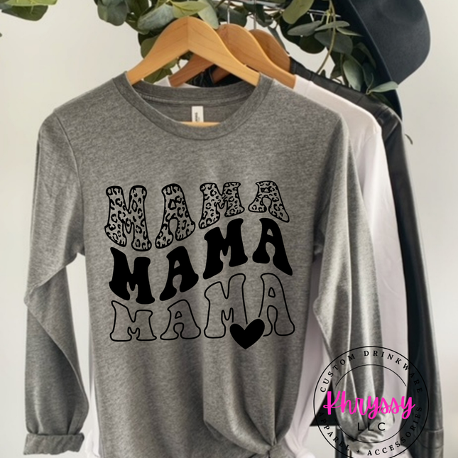 Triple Mama Leopard Heart Bella+Canvas Long Sleeve T-Shirt — Bold Mom Style