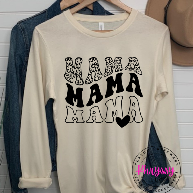 Triple Mama Leopard Heart Bella+Canvas Long Sleeve T-Shirt — Bold Mom Style