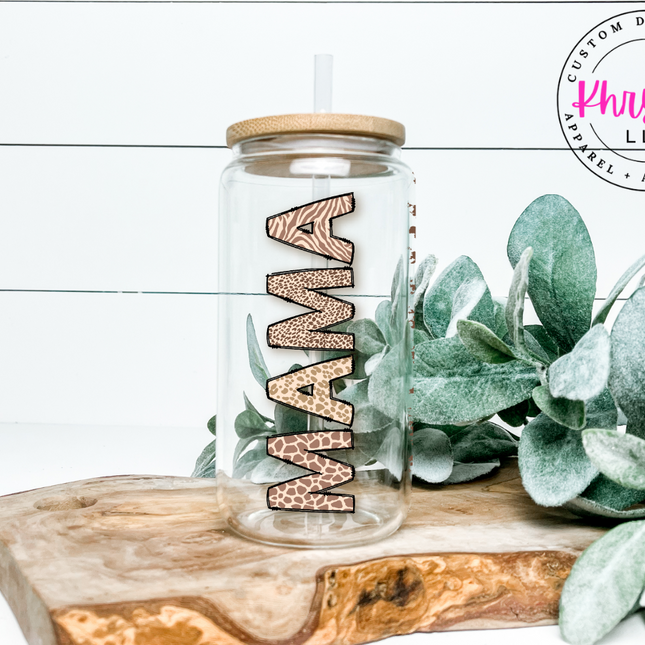 Mama Animal Print 16oz Glass Libbey Glass: Wild Elegance for Every Sip