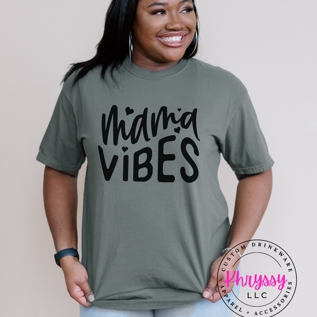 Mama Vibes Heart Script Comfort Colors T-Shirt — Available in Multiple Colors