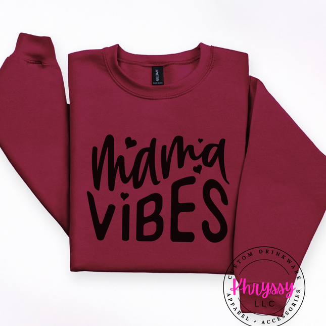 Mama Vibes Heart Script Gildan Crewneck Sweatshirt — Cozy Mom Style Multiple Colors