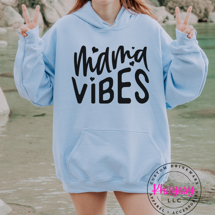 Mama Vibes Heart Script Gildan Heavy Blend Hoodie — Cozy Mom Gift Multiple Colors