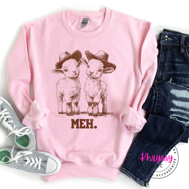 Meh Baby Goats Cowboy Hats Funny Crewneck Sweatshirt | Cute Gift