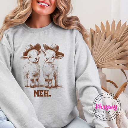 Meh Baby Goats Cowboy Hats Funny Crewneck Sweatshirt | Cute Gift