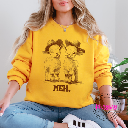 Meh Baby Goats Cowboy Hats Funny Crewneck Sweatshirt | Cute Gift
