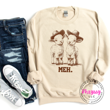 Meh Baby Goats Cowboy Hats Funny Crewneck Sweatshirt | Cute Gift