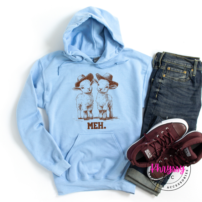 Meh Baby Goats Cowboy Hats Funny Hoodie | Cute Sarcastic Gift for Her