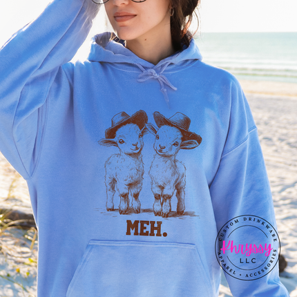 Meh Baby Goats Cowboy Hats Funny Hoodie | Cute Sarcastic Gift for Her