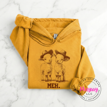 Meh Baby Goats Cowboy Hats Funny Hoodie | Cute Sarcastic Gift for Her