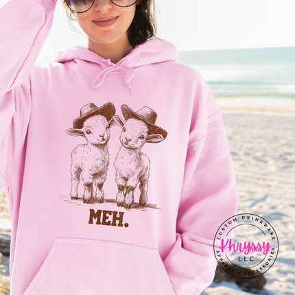 Meh Baby Goats Cowboy Hats Funny Hoodie | Cute Sarcastic Gift for Her