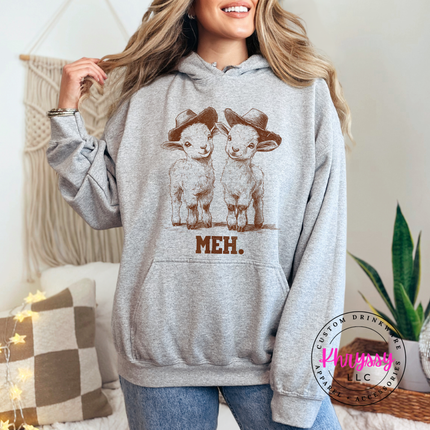 Meh Baby Goats Cowboy Hats Funny Hoodie | Cute Sarcastic Gift for Her