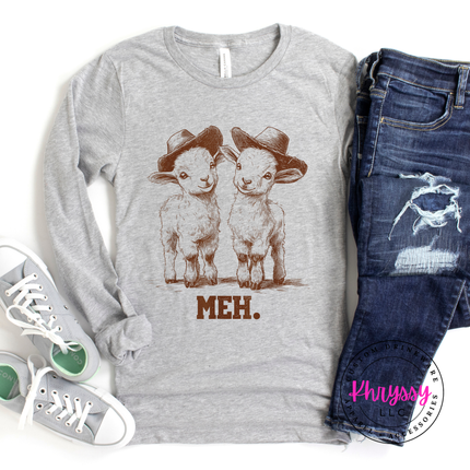 Meh Baby Goats Cowboy Hats Funny Long Sleeve | Cute Sarcastic Gift