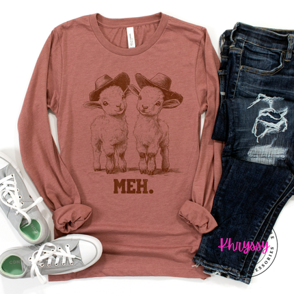 Meh Baby Goats Cowboy Hats Funny Long Sleeve | Cute Sarcastic Gift
