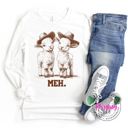 Meh Baby Goats Cowboy Hats Funny Long Sleeve | Cute Sarcastic Gift