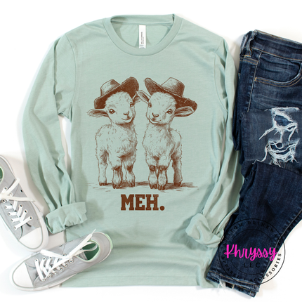 Meh Baby Goats Cowboy Hats Funny Long Sleeve | Cute Sarcastic Gift