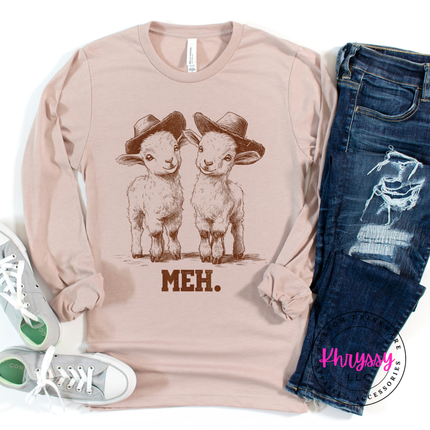 Meh Baby Goats Cowboy Hats Funny Long Sleeve | Cute Sarcastic Gift