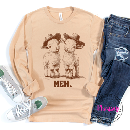 Meh Baby Goats Cowboy Hats Funny Long Sleeve | Cute Sarcastic Gift