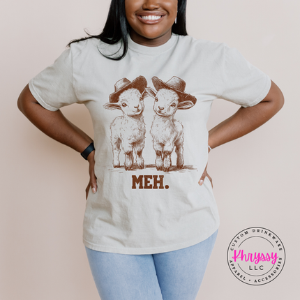 Meh Baby Goats in Cowboy Hats Funny Women's Tee | Cute Sarcastic Gift