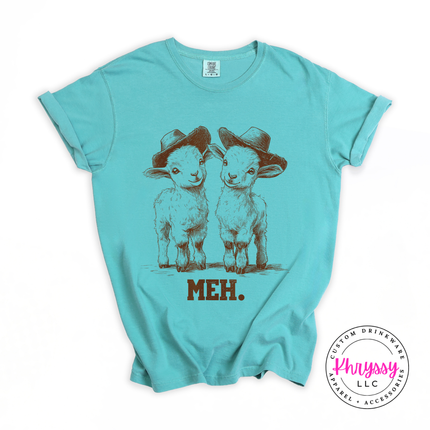 Meh Baby Goats in Cowboy Hats Funny Women's Tee | Cute Sarcastic Gift