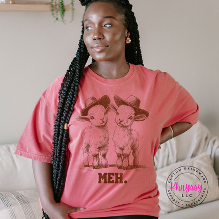 Meh Baby Goats in Cowboy Hats Funny Women's Tee | Cute Sarcastic Gift