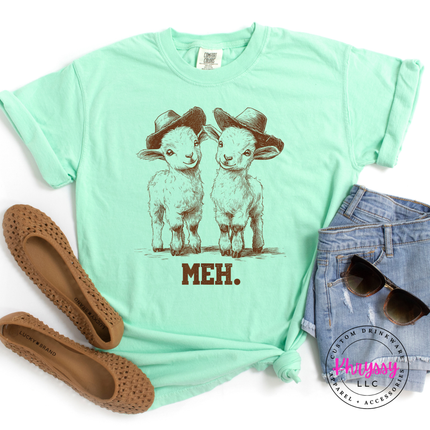 Meh Baby Goats in Cowboy Hats Funny Women's Tee | Cute Sarcastic Gift