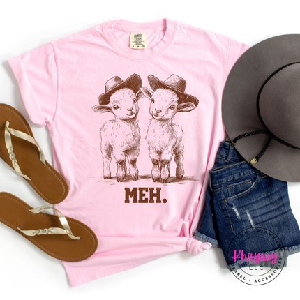 Meh Baby Goats in Cowboy Hats Funny Women's Tee | Cute Sarcastic Gift
