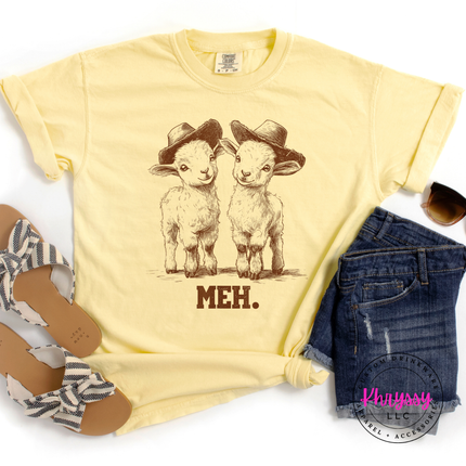 Meh Baby Goats in Cowboy Hats Funny Women's Tee | Cute Sarcastic Gift