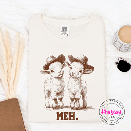 Meh Baby Goats in Cowboy Hats Funny Women's Tee | Cute Sarcastic Gift