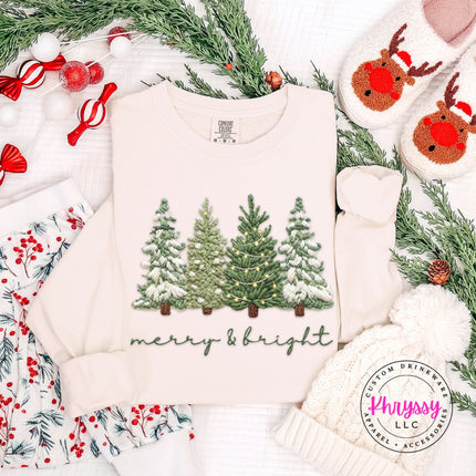 Ivory Comfort Colors long sleeve tee featuring a classic merry and bright design.