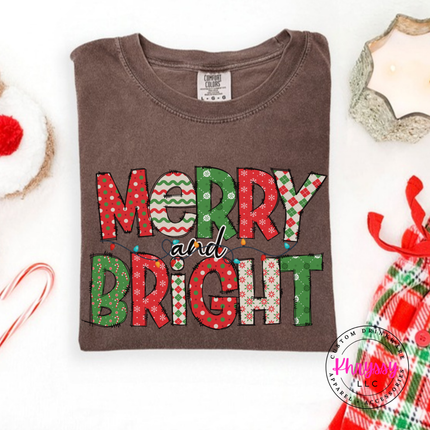 Espresso tee showing candy stripe and polka dot holiday letters.