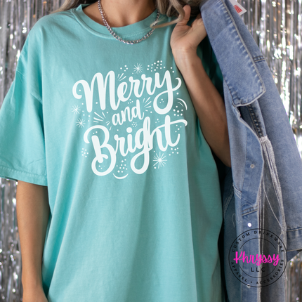 Merry And Bright Script Shirt, Classic Christmas Tee