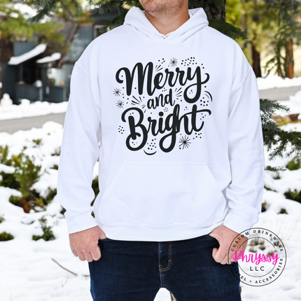 Flat lay of the Merry and Bright Christmas hoodie in White.