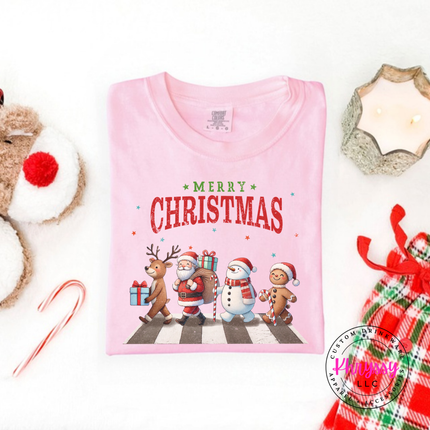 Blossom tee featuring Santa and friends on a crosswalk.
