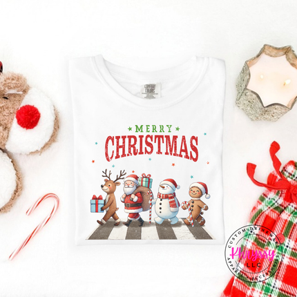 Flat lay of the Christmas crosswalk Christmas tee in White.
