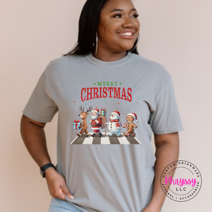 Flat lay of the Christmas crosswalk Christmas tee in Gray.