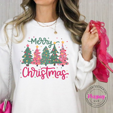 Flat lay of the Christmas tree crewneck sweatshirt in White.