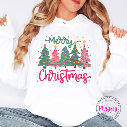 Flat lay of the Christmas tree hoodie in White.