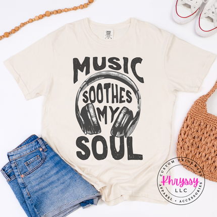 Music Soothes My Soul Headphones Statement Tee | Music Gift