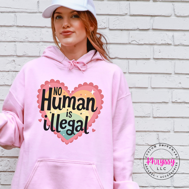 Cozy Gildan bold statement hoodie with colorful human rights heart design