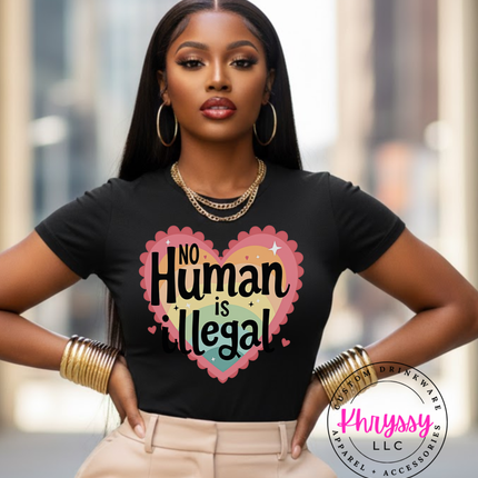 No Human Is Illegal Heart T-Shirt Protest Shirt Social Justice T-Shirt Unisex Tee