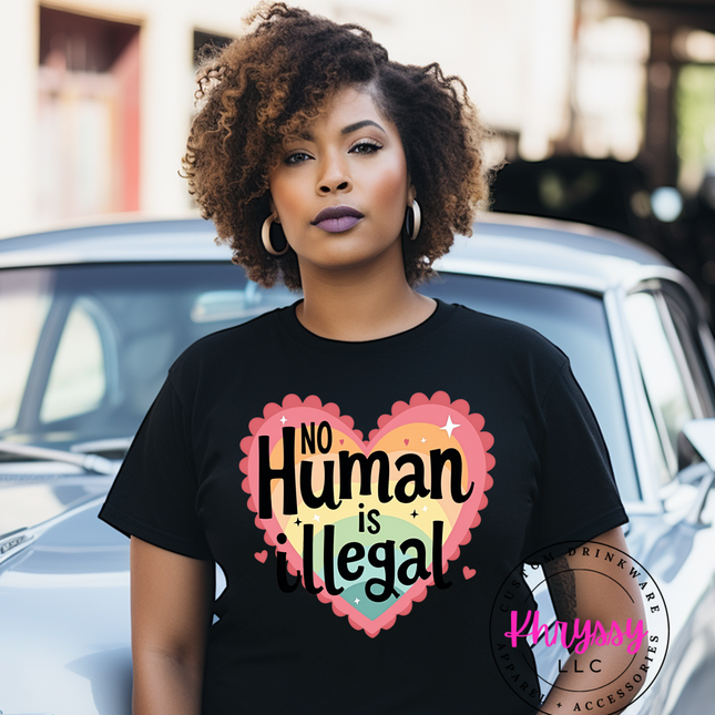 No Human Is Illegal Heart T-Shirt Protest Shirt Social Justice T-Shirt Unisex Tee