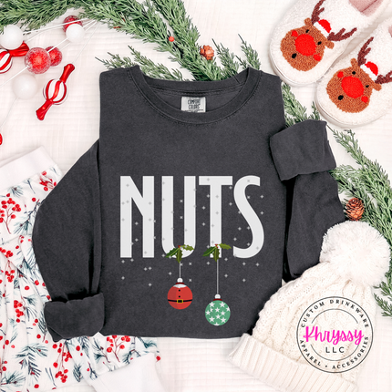 Funny Nuts Christmas ornament design printed on a Pepper long sleeve tee.
