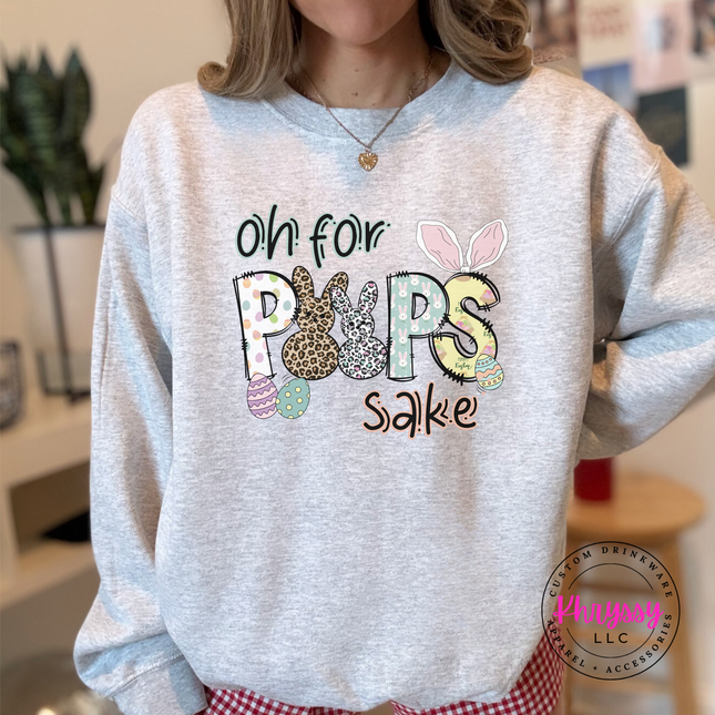 Ash crewneck sweatshirt with a leopard floral Easter bunny graphic on the chest.