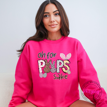 Heliconia crewneck sweatshirt showing a floral leopard Easter bunny spring design.
