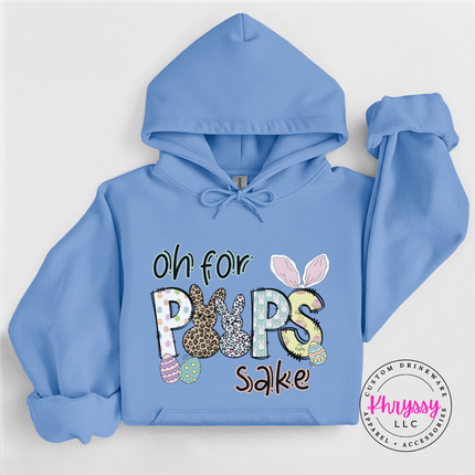 Light Blue pullover hoodie showing a floral leopard Easter bunny spring design.