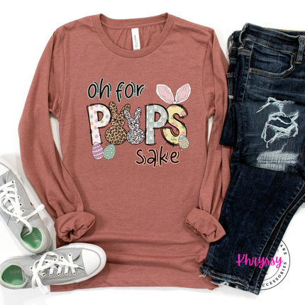 Heather Mauve long sleeve tee featuring a leopard bunny with florals and butterflies.