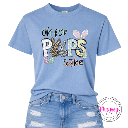 Washed Denim garment-dyed tee displaying a funny pastel Oh For Peeps Sake Easter design.
